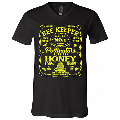 "Whiskey Label Beekeeper Honey Bee Bee Lover Gift T-Shirt - V Neck, Black, V-Neck T-Shirt