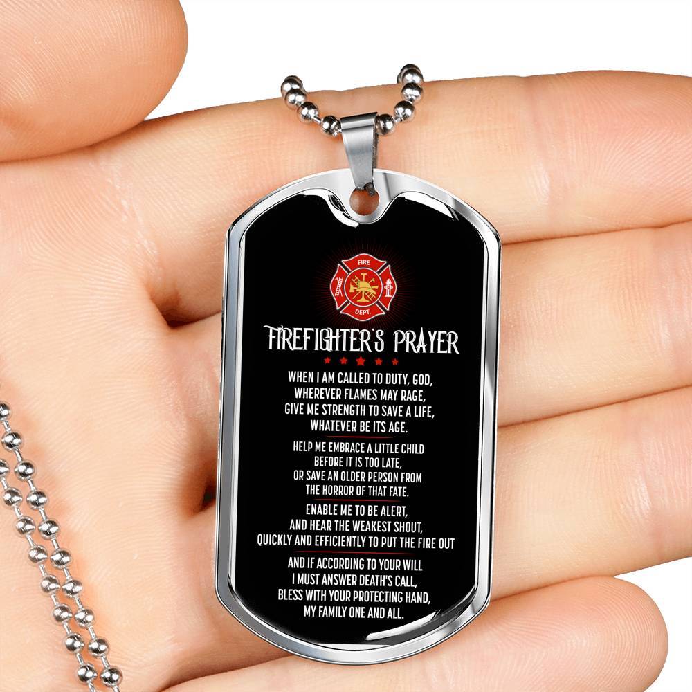 FIREFIGHTER'S PRAYER When I Am Called to Duty God Wherever Flames May Rage Dog Tag Pendant Necklace - Dog Tag (Silver)