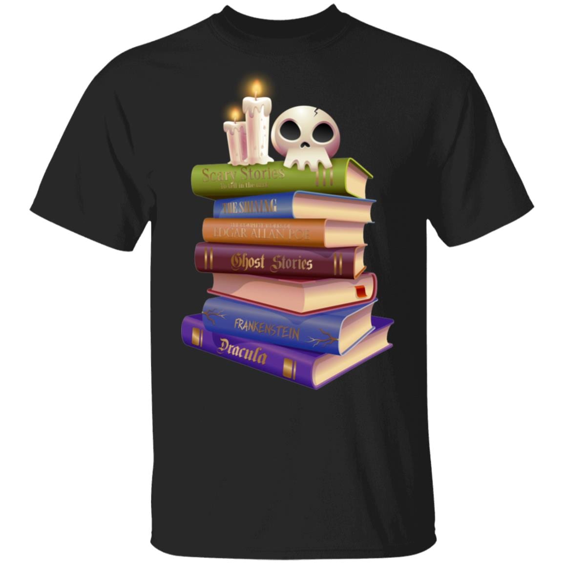 Stack of Horror Books Vintage Halloween T-Shirt - Book Lover Halloween Gift Shirt, Black, Unisex T-Shirt