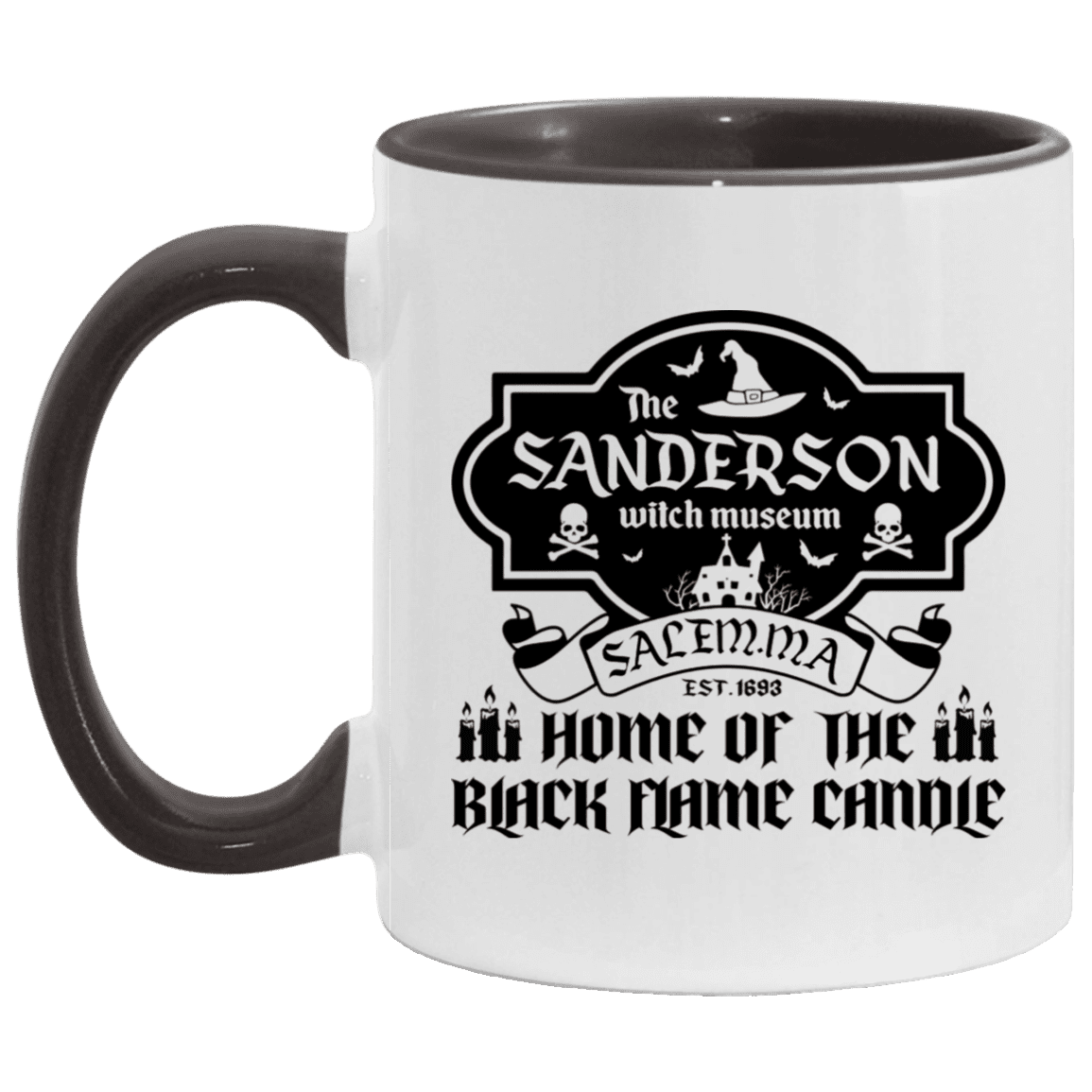 The Sanderson Witch Museum Home Of The Black Flame Candle Accent Mug, White/Black, 11 oz. Accent Mug