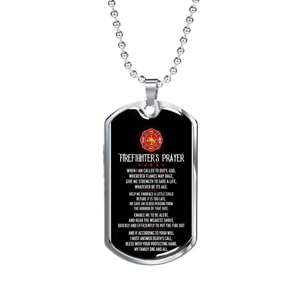 FIREFIGHTER'S PRAYER When I Am Called to Duty God Wherever Flames May Rage Dog Tag Pendant Necklace - Dog Tag (Silver)