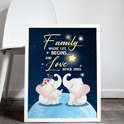Alternative view of Family Where Life Begins And Love Never Ends Framed Canvas - Unframed Poster - Wall Art Kid