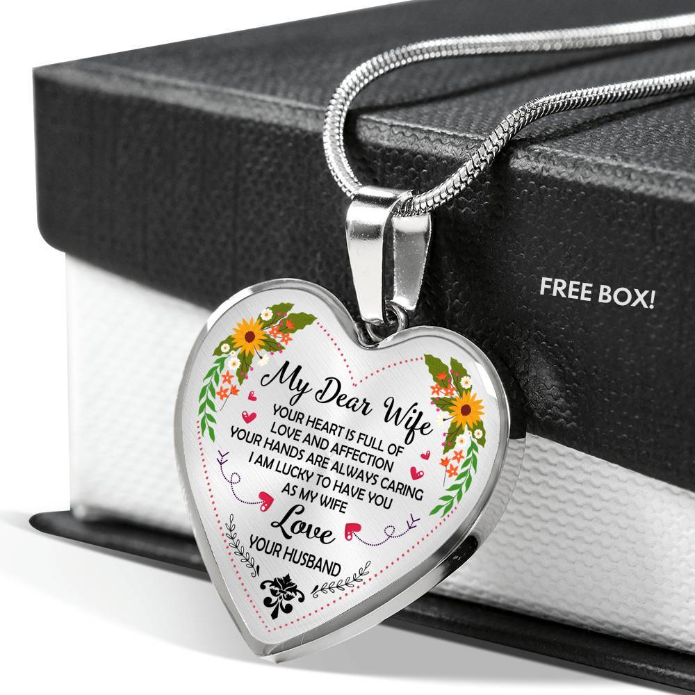 Husband to My Dear Wife Your Heart Is Full of Love and Affection Heart Pendant Necklace - Heart Luxury Necklace (Silver)