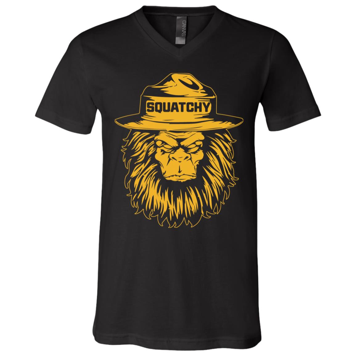 Squatchy Sasquatch Bigfoot T-Shirt - V Neck, Black, V-Neck T-Shirt