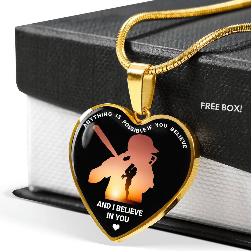 Baseball Necklaces Girl Anything Is Possible If You Believe and I Believe in You Heart Pendant Necklace - Heart Luxury Necklace (Gold Plated)