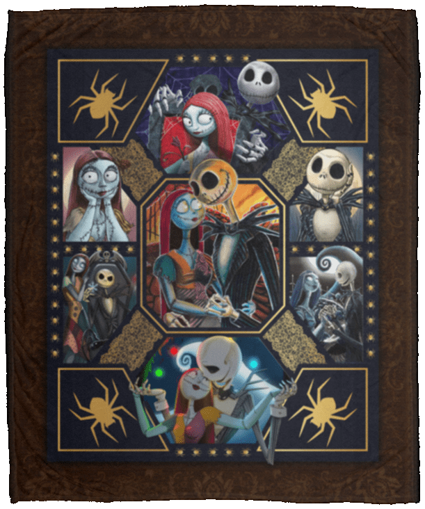 Couple Jack Nightmare Fleece Blanket - Mink Sherpa Blanket - Woven Blanket, White, Cozy Plush Fleece Blanket - 50x60