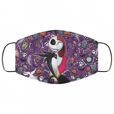 Nightmare Before Christmas Jack Skellington and Sally Washable Reusable Custom - Printed Cloth Face Mask Cover, White, Cloth Face Cover