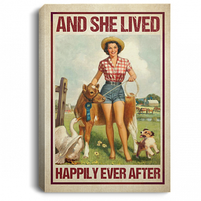 And She Lived Happily Ever After Farmer Girl Wrapped Framed Canvas Prints - Country Girl Unframed Poster, White, 0.75'' Framed Canvas