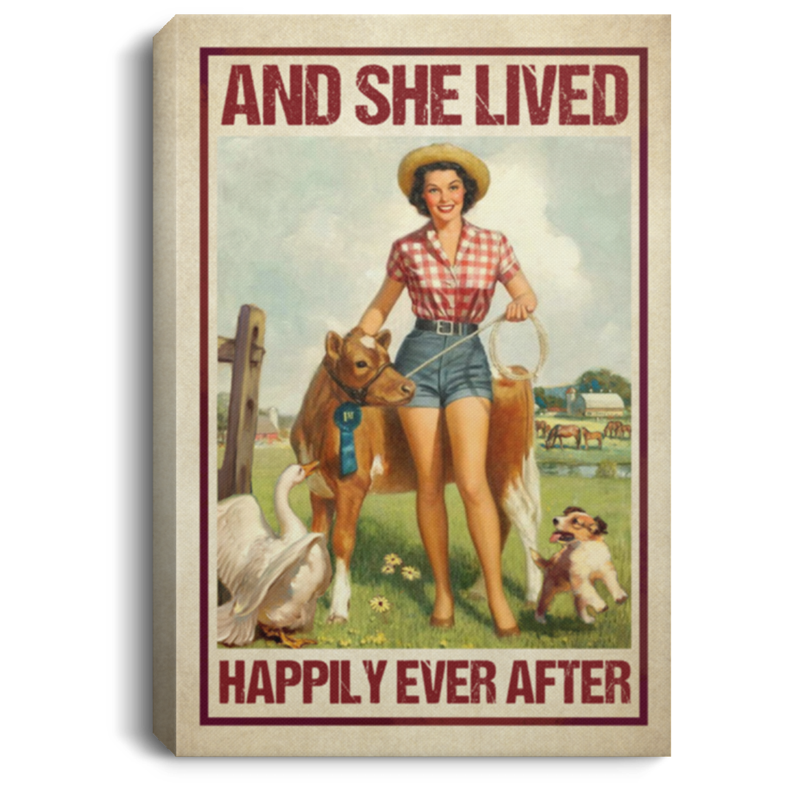 And She Lived Happily Ever After Farmer Girl Wrapped Framed Canvas Prints - Country Girl Unframed Poster, White, 0.75'' Framed Canvas