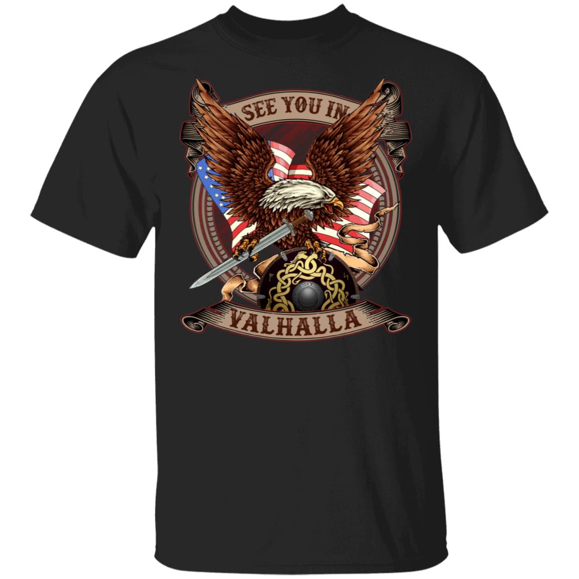 See You in Valhalla Viking T-Shirt - Viking American Flag Shirt, Black, Unisex T-Shirt