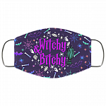 Witchy and Bitchy Halloween Sarcastic Novelty Gifts Washable Reusable Custom – Printed Cloth Face Mask Cover, White, Cloth Face Cover