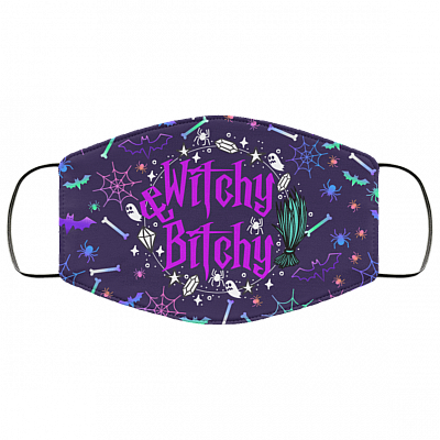 Witchy and Bitchy Halloween Sarcastic Novelty Gifts Washable Reusable Custom – Printed Cloth Face Mask Cover, White, Cloth Face Cover