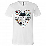 Just A Girl Who Loves Sharks T-shirt - V-neck - Love Shark Faces Women Light Shirt, White, V-Neck T-Shirt