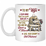 To My Wife Our Home Ain’t No Castle Love Your Grumpy Old Husband Ceramic Coffee Mug - Travel Bottle, White, 11 oz. White Mug