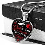 Cardinal God Has You in His Arms I Have You in My Heart Heart Pendant Necklace - Heart Luxury Necklace (Silver)