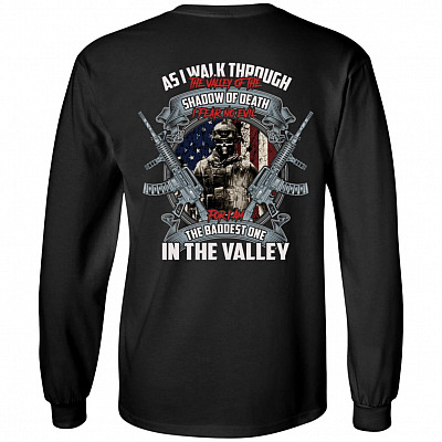 As I Walk Through The Valley Of The Shadow Of Death Vintage Veteran Plain Front - Print On Back Hoodie, Black, Long Sleeve
