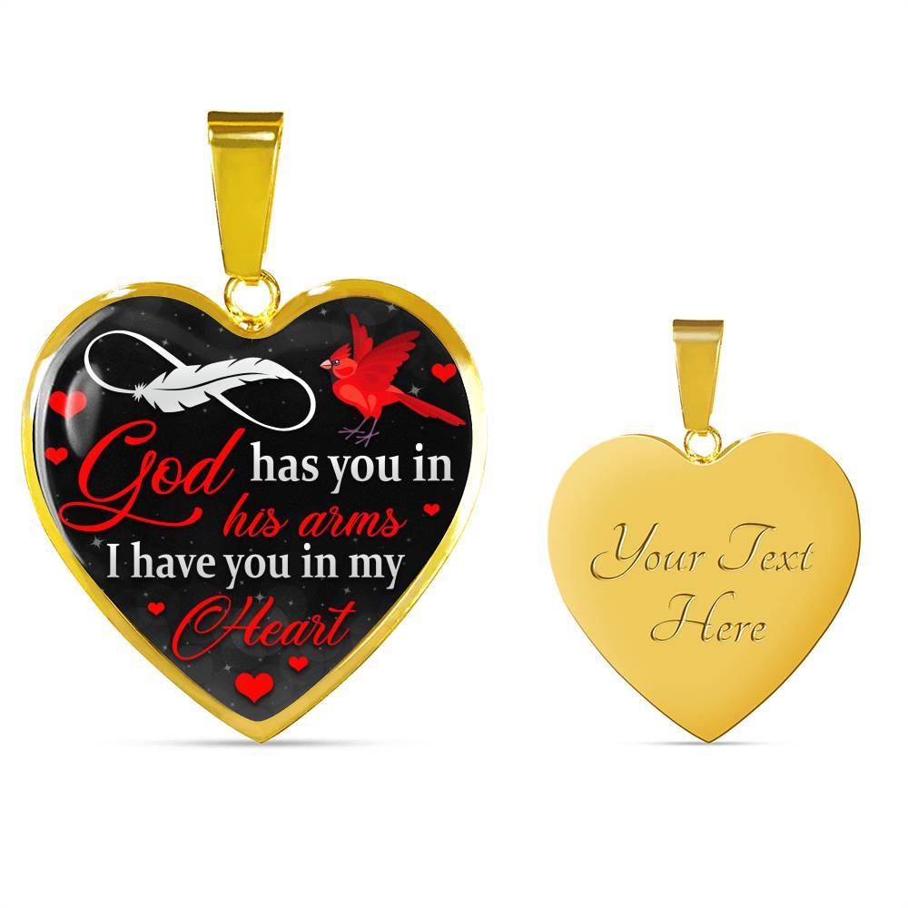 Cardinal God Has You in His Arms I Have You in My Heart Heart Pendant Necklace - Heart Luxury Necklace (Gold Plated)