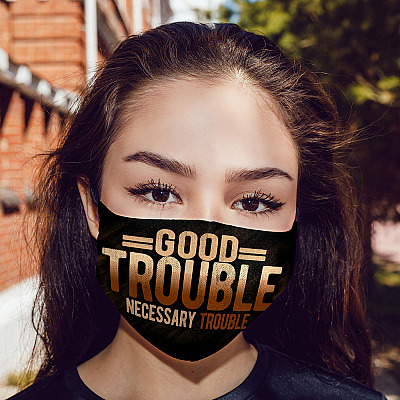 Alternative view of Good Trouble Necessary Trouble Washable Reusable Printed Cloth Face Mask Cover - BLM Facemask