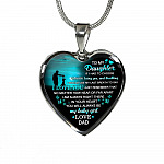 Dad to My Daughter if I Had to Choose Between Loving You and Breathing Heart Pendant Necklace - Heart Luxury Necklace (Silver)