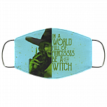 In A World Full Of Princess Be A Witch Washable Reusable Custom Printed Cloth Face Mask Cover - Halloween Witch Face Mask, Columbia Blue, Cloth Face Cover