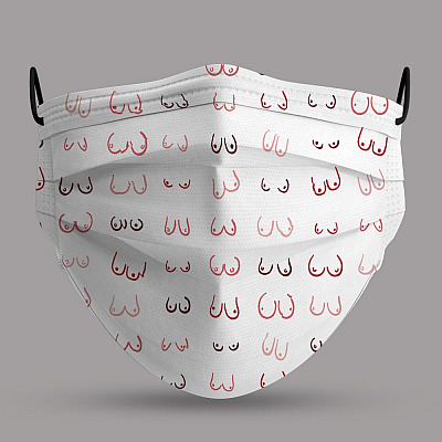 Alternative view of Funny Doodle Boobs Washable Reusable Custom - Printed Cloth Face Mask Cover