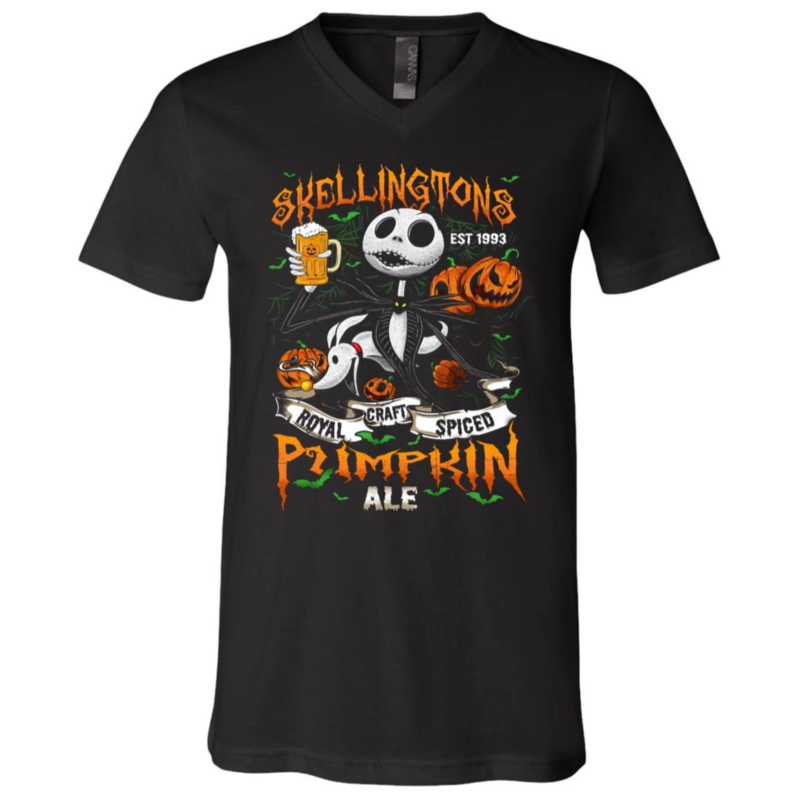 Pumpkin Ale Beer Jack Skellington Halloween Characters Gift T-Shirt - V Neck, Black, V-Neck T-Shirt
