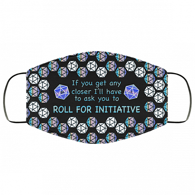 Roll For Initiative Washable Reusable Custom Printed Cloth Face Mask Cover - Video Game Face Mask - Gaming T Shirt, Black, Cloth Face Cover