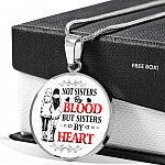 Not Sisters by Blood but Sisters by Heart Necklace - Friendship Circle Pendant Necklace - BFF Best Friend Pendant Necklace - Circle Luxury Necklace (Silver)