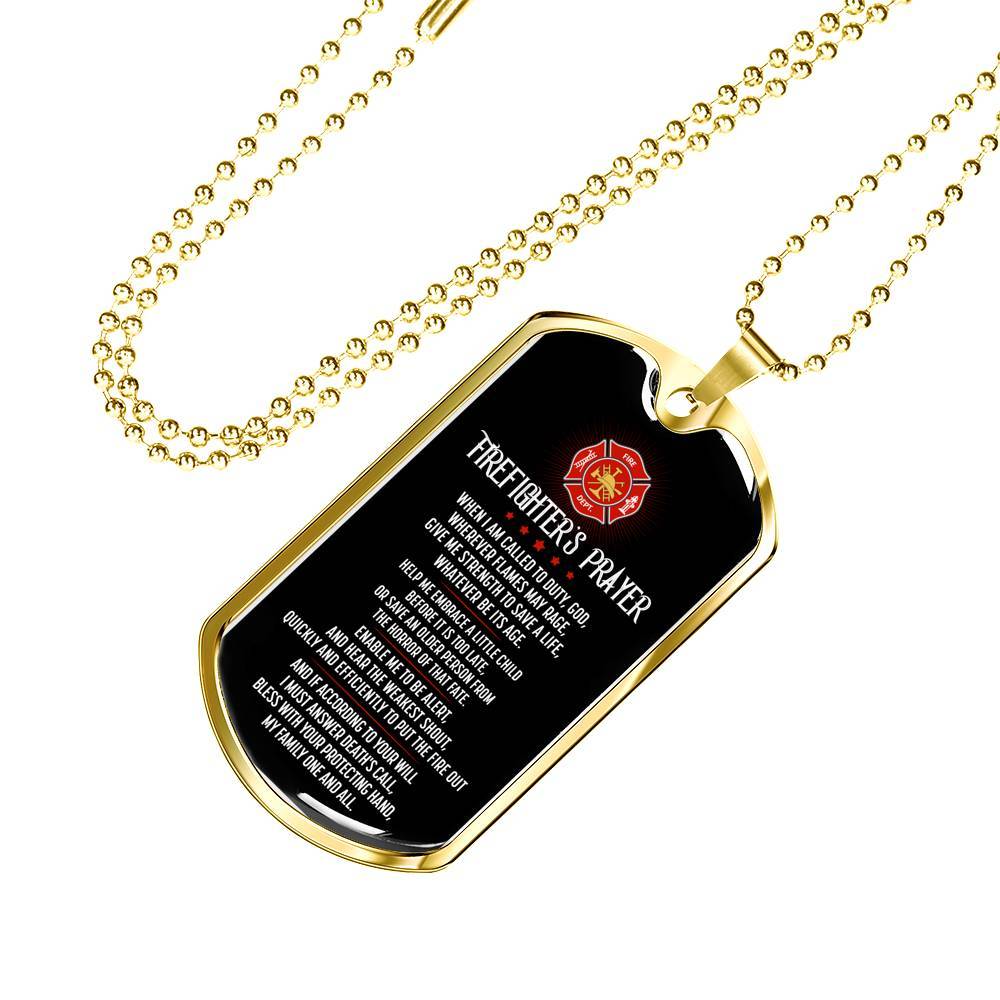 FIREFIGHTER'S PRAYER When I Am Called to Duty God Wherever Flames May Rage Dog Tag Pendant Necklace - Dog Tag (Gold Plated)