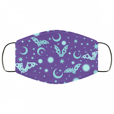 Purple Bat Witchy Cute Mask Washable Reusable Custom – Printed Cloth Face Mask Cover, White, Cloth Face Cover
