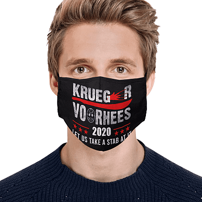 Alternative view of Krueger Vorhees Let Us Take a Stab at It Washable Reusable Custom - Printed Cloth Face Mask Cover