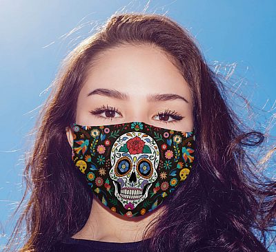 Alternative view of Mexican Calavera Sugar Skull Mask Washable Reusable Custom – Printed Cloth Face Mask Cover
