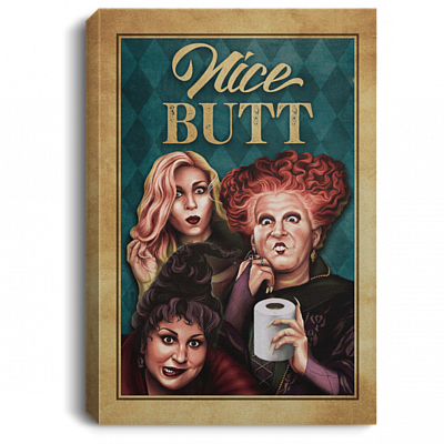 Nice Butt Hocus Witches Halloween Framed Canvas Prints - Unframed Poster - Nice Butt Bathroom Wall Decor, White, 0.75'' Framed Canvas