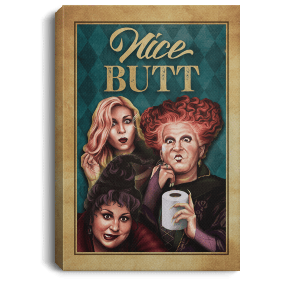 Nice Butt Hocus Witches Halloween Framed Canvas Prints - Unframed Poster - Nice Butt Bathroom Wall Decor, White, 0.75'' Framed Canvas