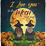 Personalized I Love You to the Moon and Back Pumpkin and Witches Fleece Blanket - Premium Sherpa Blanket, White, Cozy Plush Fleece Blanket - 50x60