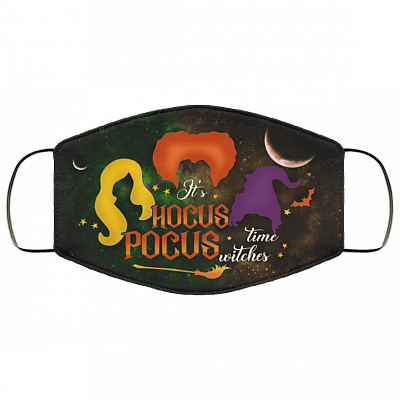 Halloween Mask - It's Hocus Time Witches Pocus Washable Reusable Custom - Printed Cloth Face Mask Cover, Black, Cloth Face Cover