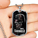Until Valhalla Viking Dog Tag Pendant Necklace - Skull American Flag Pendant Necklace - Norse Viking Necklace - Dog Tag (Silver)