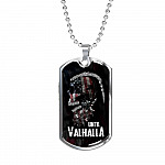 Until Valhalla Viking Dog Tag Pendant Necklace - Skull American Flag Pendant Necklace - Norse Viking Necklace - Dog Tag (Silver)