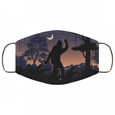 Bigfoot Rock n Roll Sign Language Washable Reusable Custom - Funny Bigfoot Printed Cloth Face Mask Cover, White, Cloth Face Cover