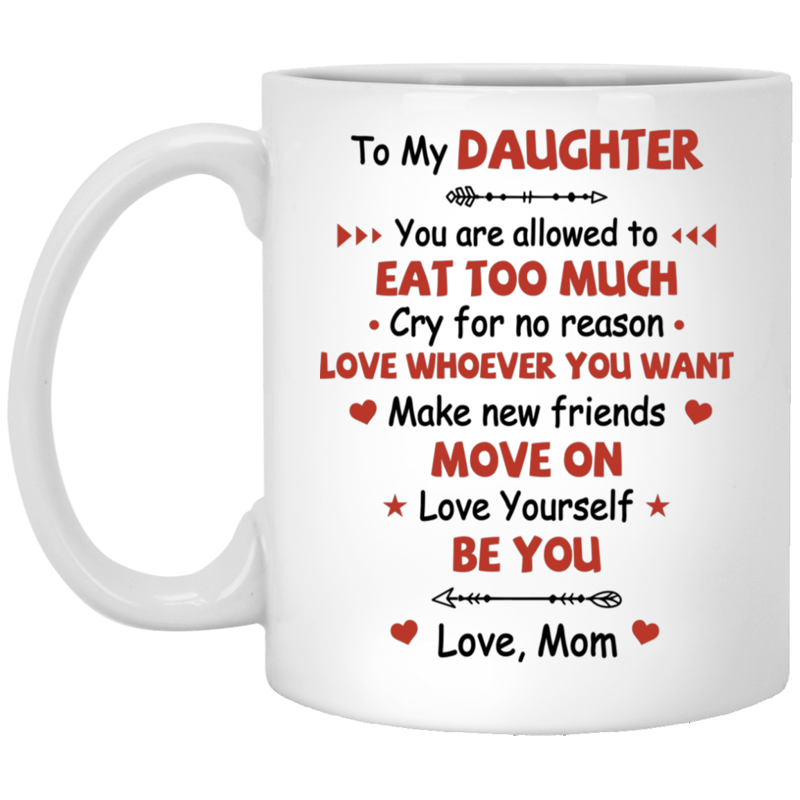 Love Yourself and Be You Love Mom Ceramic Coffee Mug - Beer Stein -Water Bottle - Color Changing Mug, White, 11 oz. White Mug