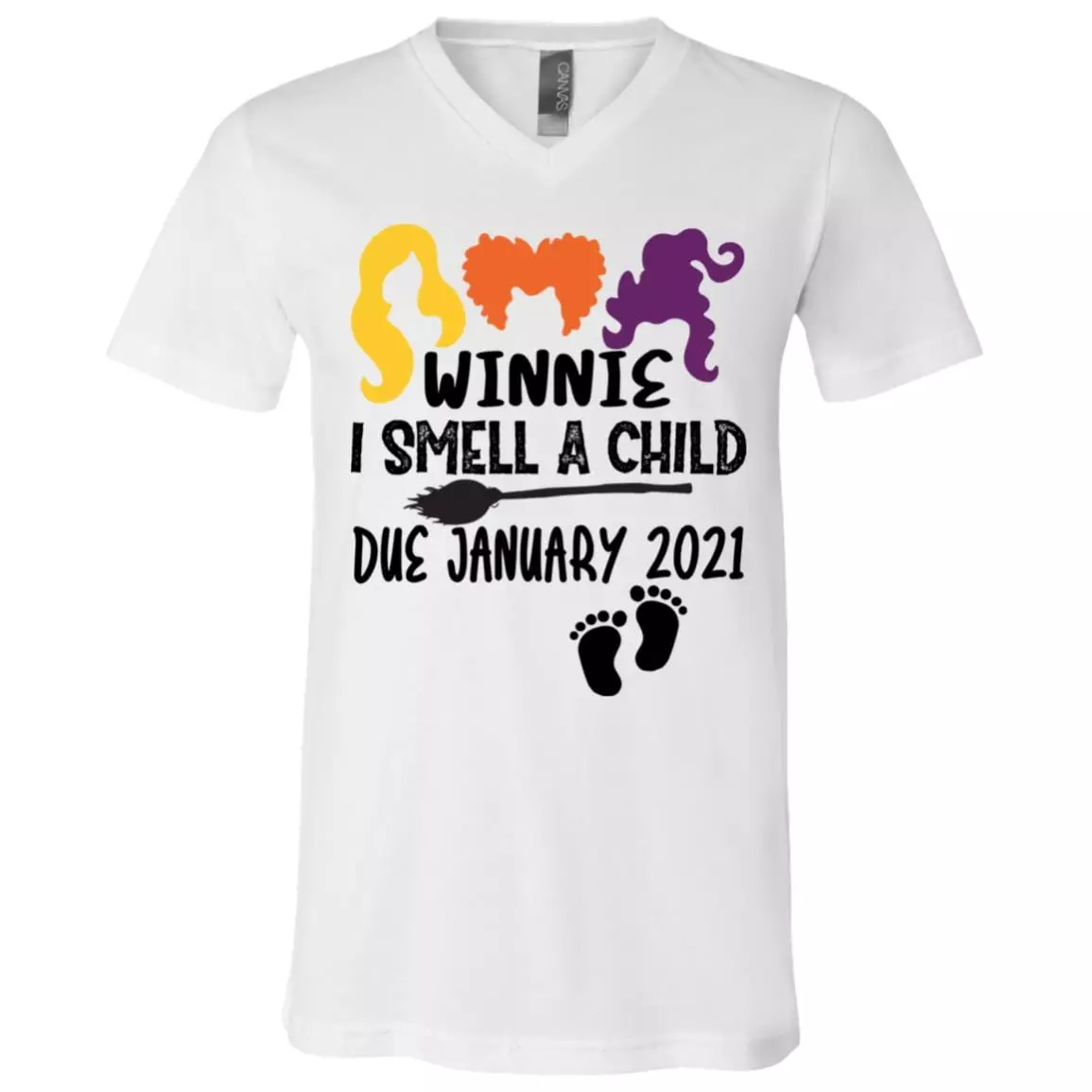 Winnie I Smell A Child Due January 2021 T-Shirt - Pregnant Halloween Shirt, White, V-Neck T-Shirt