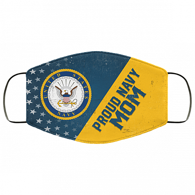 Proud Navy Mom US Navy Washable Reusable Custom - Printed Cloth Face Mask Cover, White, Cloth Face Cover