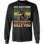Go Outside Worst Case Scenario Darryl Kills You Funny Bigfoot Vintage Hoodie - Long Sleeve - Sweatshirt, Black, Long Sleeve