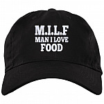 MILF Man I Love Food Twill Cap - High-Profile Snapback Hat - Trucker Hat - Funny Food Lover Gifts, Black, Brushed Twill Dad Cap