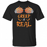 Skeleton Creep It Real Funny Halloween T-Shirt - Funny Pumpkin Halloween Shirt, Black, Unisex T-Shirt