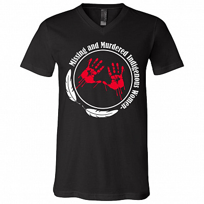 Missing And Murdered Indigenous Women T-Shirt - V-Neck - MMIW Native American Shirt, Black, V-Neck T-Shirt