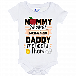 Mommy Shapes Little Minds Daddy Protects Them Baby Onesie - Baby Infant Bodysuit, White, Baby Onesie - 06 Month