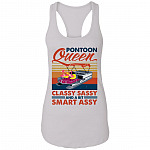 Pontoon Queen Classy Sassy and A Bit Smart Assy Funny Flamingo Cotton Tank Top Tee - Ladies Racerback Tank, White, Ladies Racerback Tank