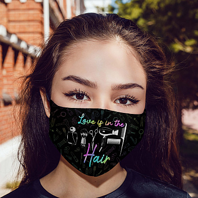 Alternative view of Love Is In The Hair Washable Reusable Custom - Hair Stylist Gifts Printed Cloth Face Mask Cover