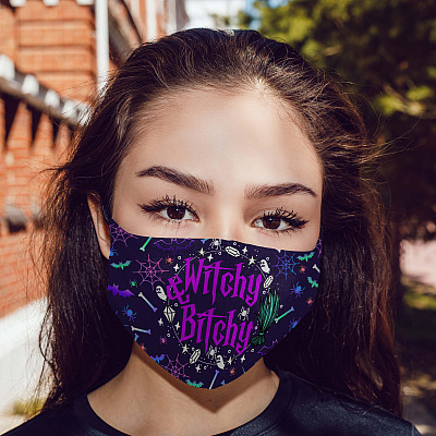 Alternative view of Witchy and Bitchy Halloween Sarcastic Novelty Gifts Washable Reusable Custom – Printed Cloth Face Mask Cover